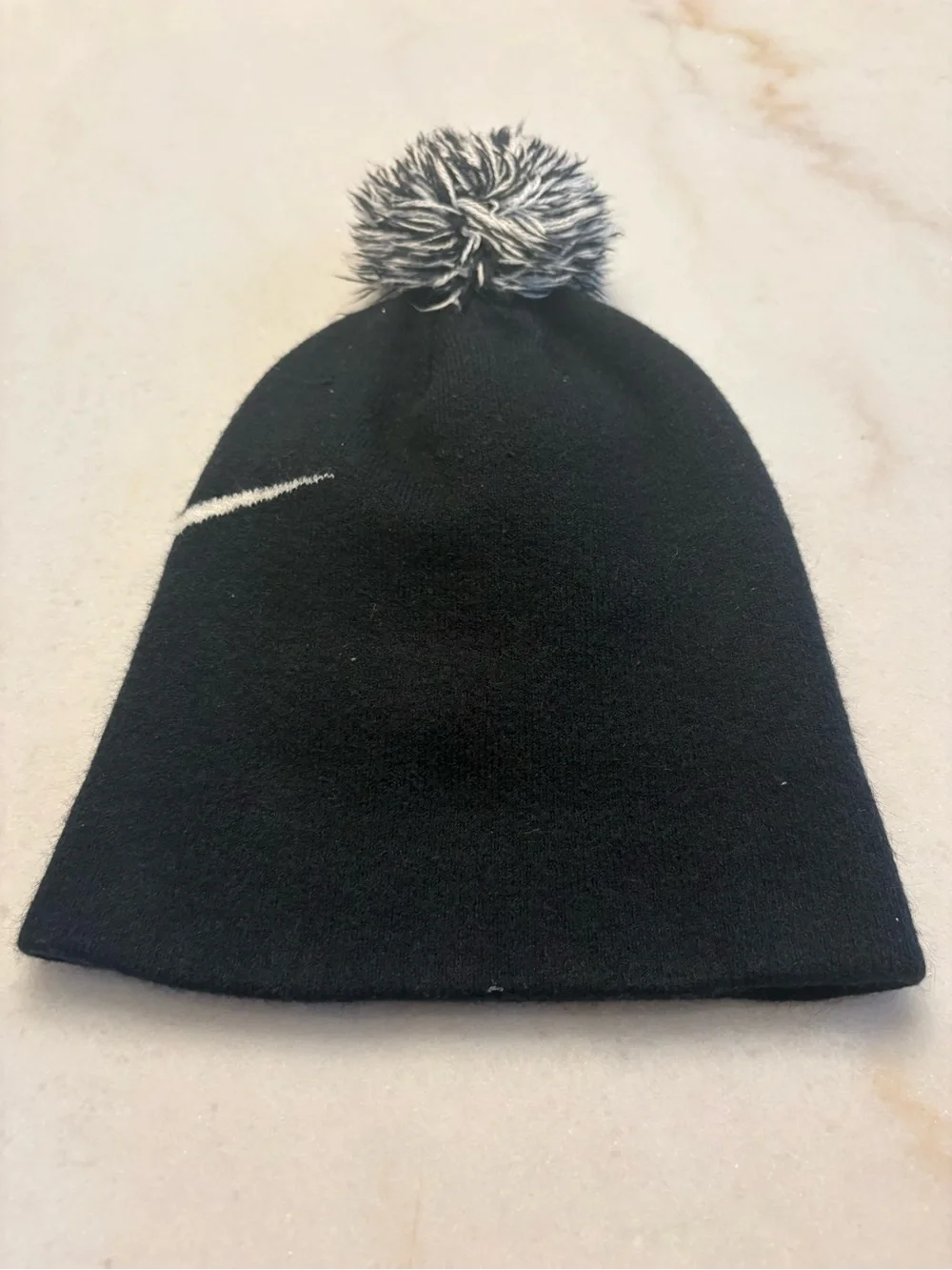 Nike Black and White Pom Knit Beanie for Kids